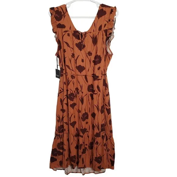 Simply Vera Wang NWT Sz 2X Dress Rayon Linen Tiered Ruffle Skirt Lined Maxi Full - Picture 3 of 16